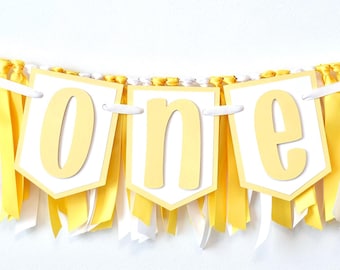 Yellow and White Highchair Banner Garland Set: First Birthday Party Decor
