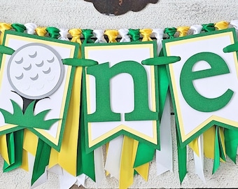 Hole In ONE Highchair Banner: Golf First Birthday, Green & Yellow