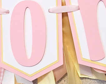 Pink and Yellow Highchair Banner Garland Set: First Birthday Party Decor