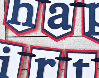 Red, White, and Navy Blue Birthday Banner, Custom Name Banner, First Birthday Banner, Handcrafted Party Decoration