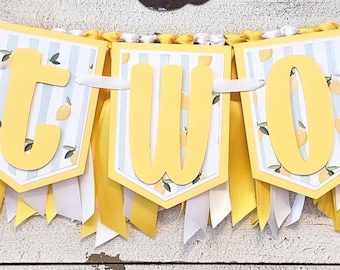 Amalfi Coast Lemon Second Birthday Highchair Banner and Ribbon Garland Set