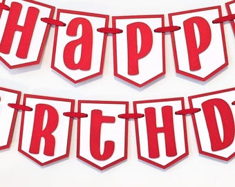 Red and White Happy Birthday Banner: Personalized Banner, Handcrafted Party Decoration