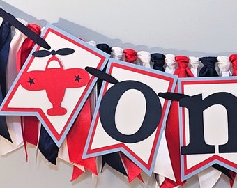 Vintage Airplane "One" Highchair Banner: Red, White & Blue Garland