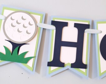 Hole In One Golf Birthday Banner, Light Blue and Green Golf Banner, Personalized Golf Name Banner, Golf Birthday Banner, Handcrafted Banner