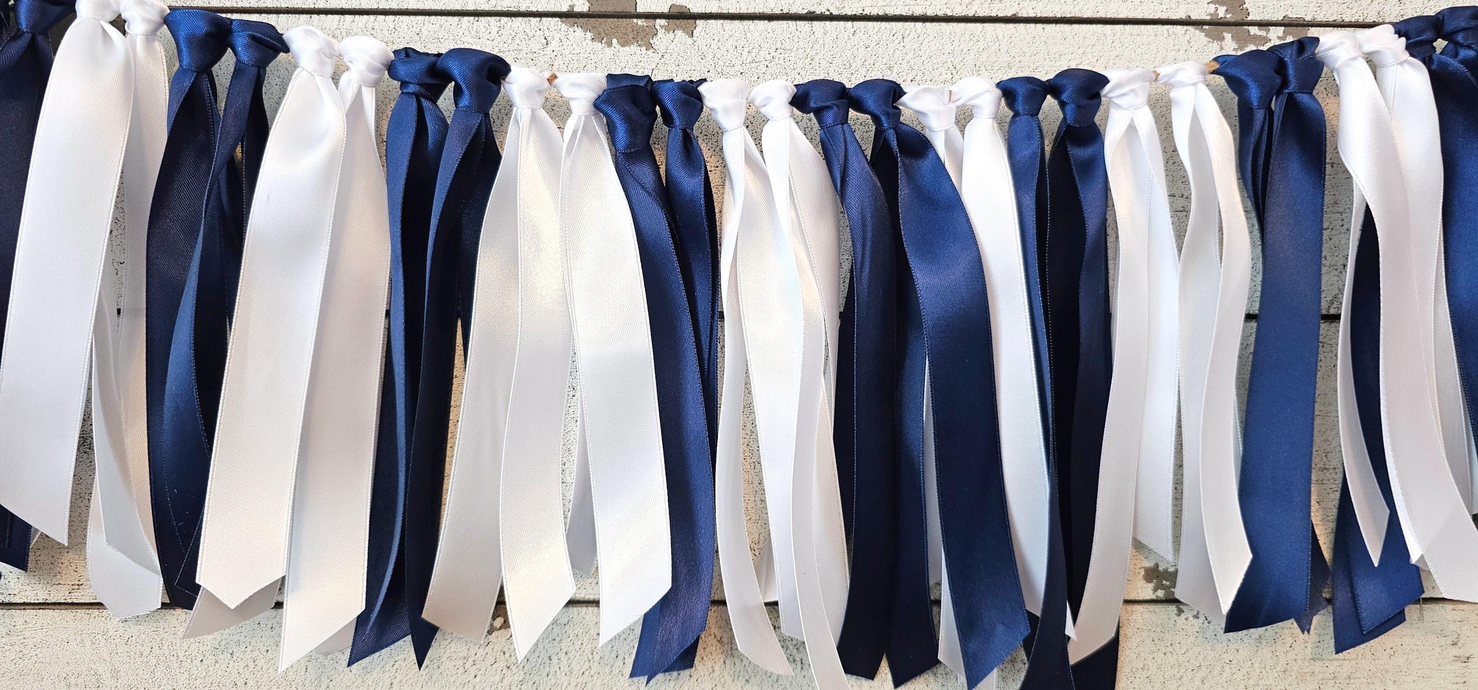 Blue Ribbons Hanging Navy Blue and White Ribbon Garland: Handcrafted Highchair Skirt or ...