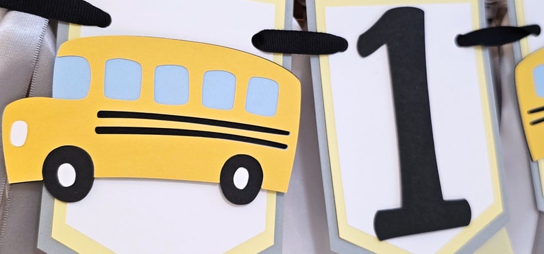 Wheels on the Bus Birthday Banner: Yellow School Bus, Ribbon Garland - Etsy