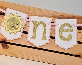 You Are My Sunshine Highchair Pennant Banner, Pink and Gold, Sunshine First Birthday, Photo Prop Banner, Handcrafted Highchair Banner