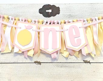 Lemon Highchair Banner & Garland Set: Pink Amalfi Coast 1st Birthday Decor