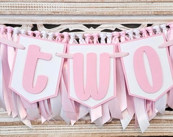 Pink and White Highchair Banner Garland Set: Handcrafted Birthday Party Decor