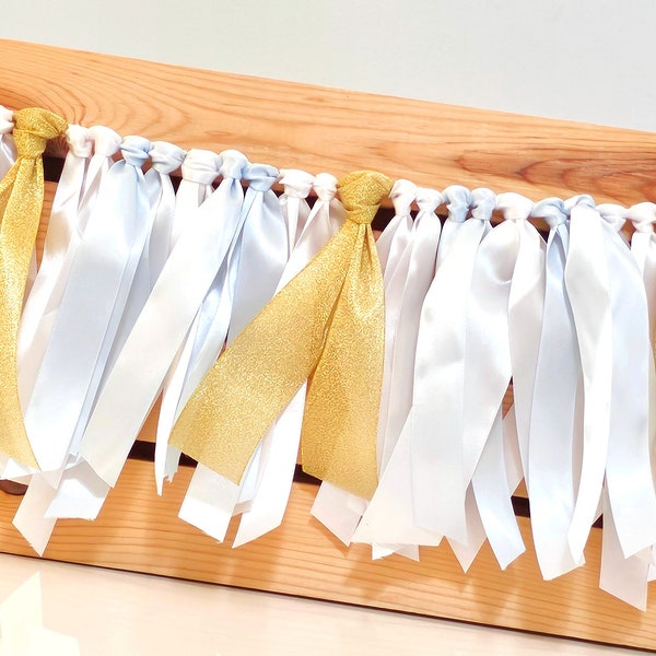 Light Blue, Gold, and White Ribbon Garland, Highchair Garland, Carousel Party Decoration, Photo Prop, Light Blue and Gold Decorations