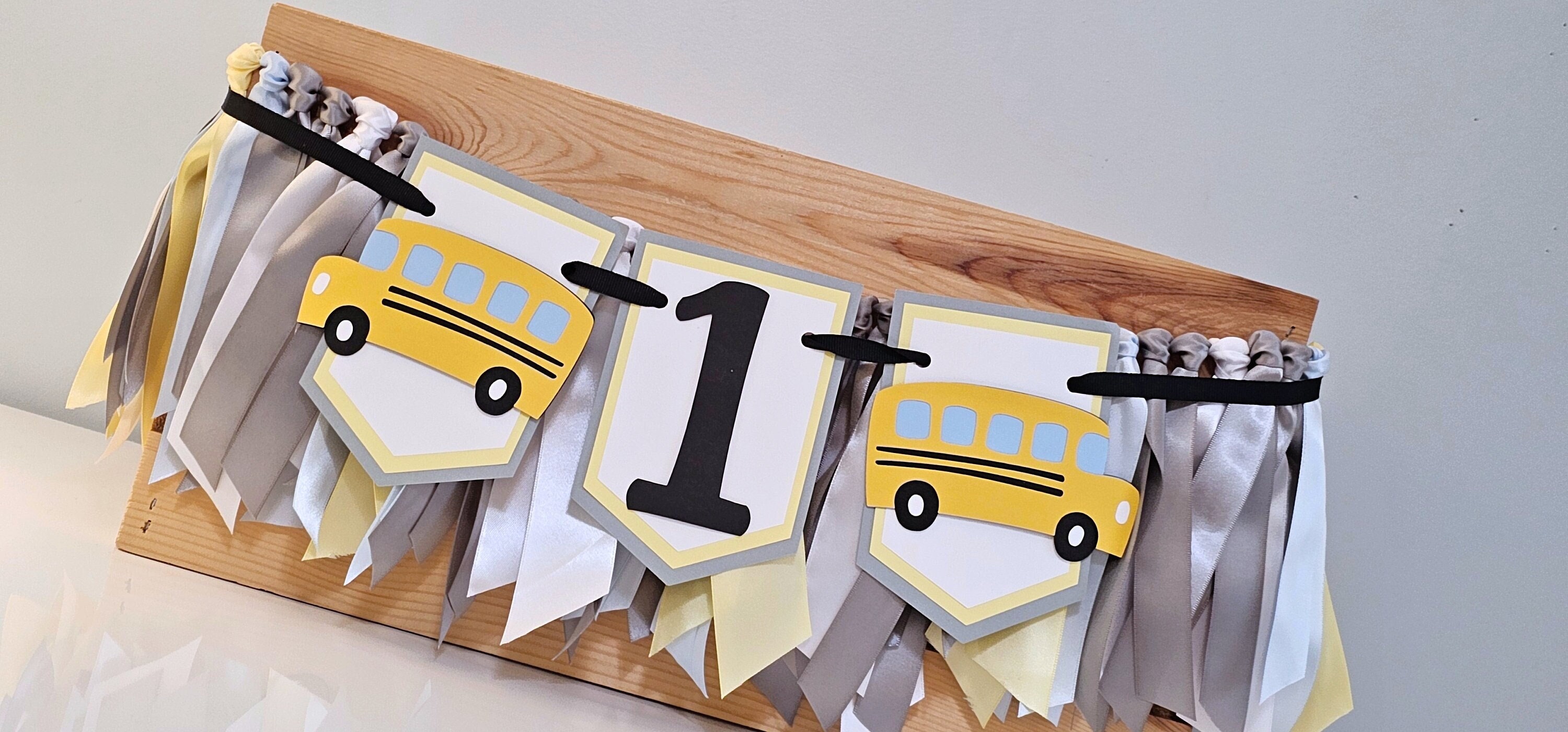 Wheels on the Bus Birthday Banner: Yellow School Bus, Ribbon Garland - Etsy