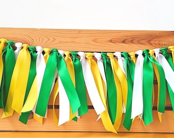 Green, Yellow & White Ribbon Garland: Handcrafted Highchair Skirt, Photo Prop