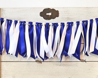 Mediterranean Blue and White Ribbon Garland: Highchair Skirt Party Decoration