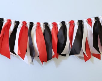Red, Black and White Ribbon Garland, Highchair Garland, Photo Prop or Party Backdrop, Red and Black Decorations, Baseball Birthday