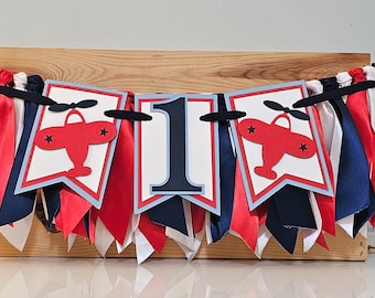 Vintage Airplane Highchair Banner & Ribbon Garland Set: Handcrafted Birthday Decor