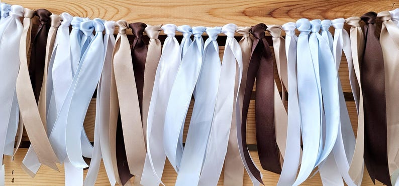 Blue Ribbons Hanging Light Blue & Brown Ribbon Garland: Highchair Decor, Photo Prop - Etsy