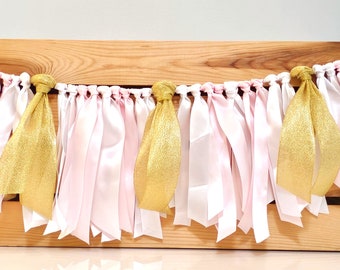 Pink, Gold, and White Ribbon Garland, Highchair Garland, You Are My Sunshine Party Decoration, Pink and Gold Decorations