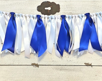Blue and White Ribbon Garland: Highchair Skirt Party Decoration