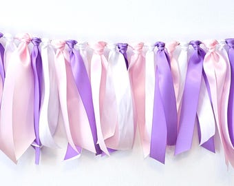 Lavender, Pink & White Ribbon Garland: Party Decoration, Highchair Decor, Photo Prop