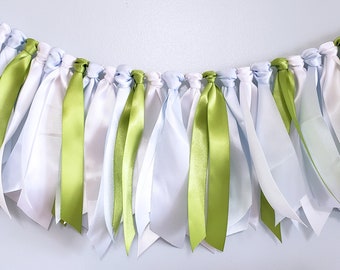 Light Blue,Apple Green, and White Ribbon Garland, Highchair Garland, Photo Prop or Party Backdrop, Hole In One Decorations, Golf Birthday