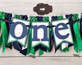 Navy Blue & Green Highchair Banner: First Birthday Garland Set