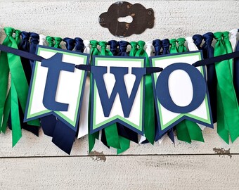 Navy Blue & Green Highchair Banner: Handcrafted Birthday Garland