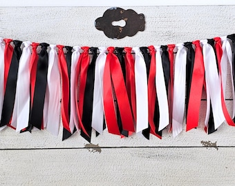 Red, Black, and White Ribbon Garland: Handcrafted Highchair Skirt or Photo Prop