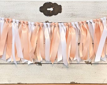Peach and White Ribbon Garland: Party Photo Prop, Highchair Decor