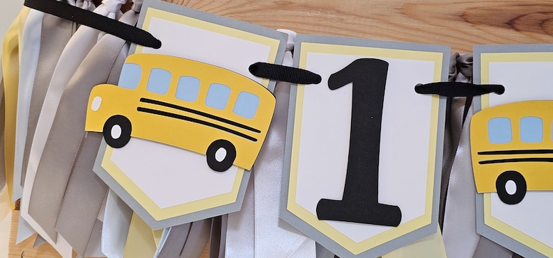 Wheels on the Bus Birthday Banner: Yellow School Bus, Ribbon Garland - Etsy