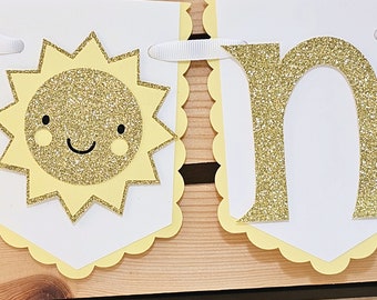 You Are My Sunshine Highchair Pennant Banner, Yellow and Gold, Sunshine First Birthday, Photo Prop Banner, Handcrafted Highchair Banner