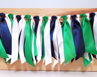 Navy Blue, Green, and White Ribbon Garland, Highchair Garland, Photo Prop or Party Backdrop, Hole In One Decorations, Golf Birthday
