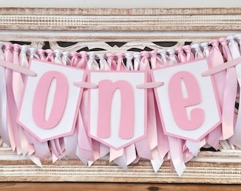 Pink & White Highchair Banner Garland Set: Handcrafted Birthday Party Decor