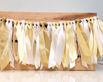 Yellow, Gold, and White Ribbon Garland, Highchair Garland, You Are My Sunshine Party Decoration, Yellow and Gold Decorations