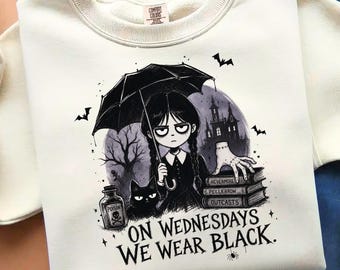 Gothic Braided Girl PNG, On Wednesdays We Wear Black, Dark Academia Halloween Design, Spooky Gothic Digital Download