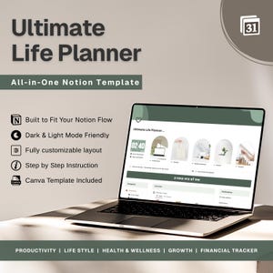 Ultimate Notion Life Planner Template 2025 All in One Notion Dashboard Aesthetic Minimal Planner Notion Template ADHD Planner