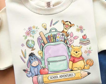 Honey Bear and Friends Back to School PNG, School Adventure Sublimation Design (Digital File)