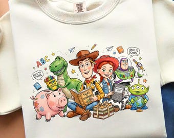 Watercolor Toy Friends PNG, Trendy Boy Cartoon Shirt Design, Back To School PNG, Cartoon Toy Digital Download