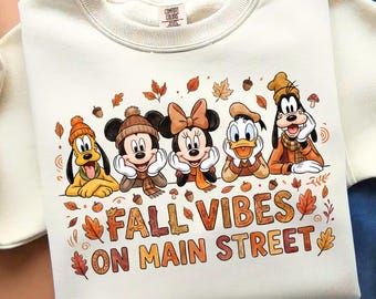 Fall Vibes on Main Street PNG, Cartoon Mouse and Friends Clipart (Digital Download)