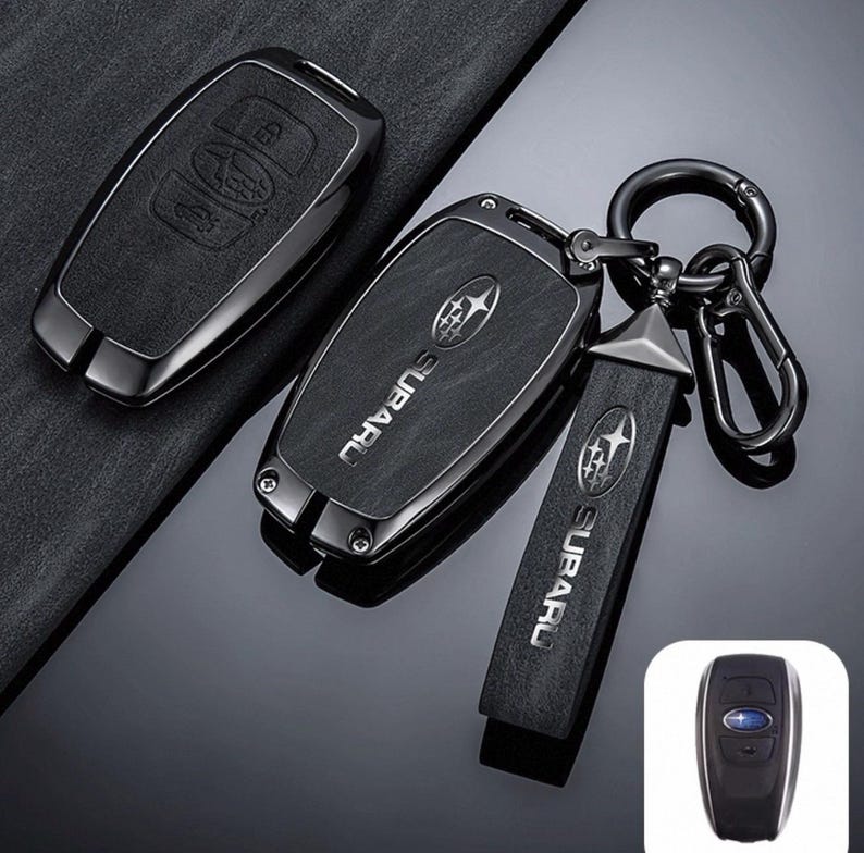 Inset Car Key Subaru Leather Key Fob Cover With Keychain – Protective Smart Key Case ...