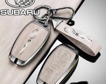 Subaru Leather Key Fob Cover with Keychain – Protective Smart Key Case 4 button