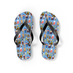 Summer Beverage Flip Flops, Refreshing Drink Pool Shoes, Vacation Footwear, Sweet Treat Shoes