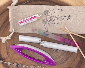 Nail Care Kit, Organic and Natural Ingredients Crystal File, Cuticle Balm, Travel Bag