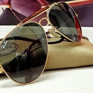 NOS vintage Ray-Ban Outdoorsman &quot;Tortuga&quot; Bausch Lomb B&L Green Lens USA 62mm