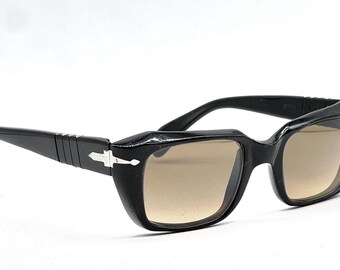 PERSOL RATTI 9231 サングラス、1980 年代の光沢のある黒のスクエア型 