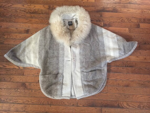 Vintage Women's Rusk & Finch Wool Fur Collar Cape… - image 1