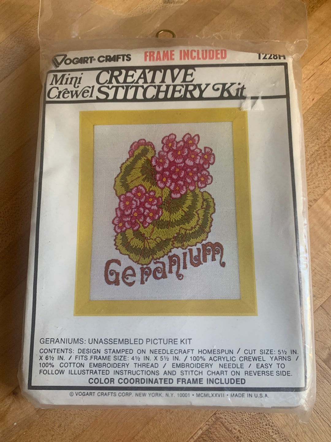 Vintage Vogart Crafts Mini Crewel Stitchery Kit Geranium Etsy