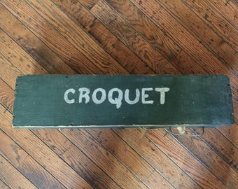 Vintage Wooden Children's Croquet Set Box