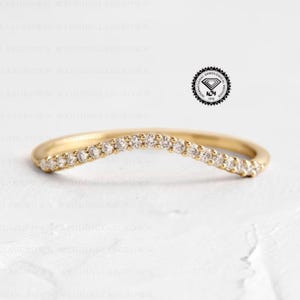 V Shaped Chevron Wedding Band, 0.20 TW Round Lab Grown Diamond Band, Half Eternity Stackable Band, Curved Band, Anniversary Gifts