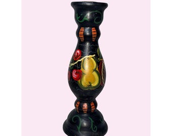 Tracy Porter 1995 Wooden Handpainted Candlestick Holder 8 Inch Tall Decor
