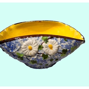 Hand Painted Italian Ceramic Bowl Yellow Interior Floral Design